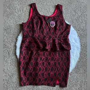Torrid X Rebel Wilson Dress New Lace Black Red Womens Size 24 No Belt